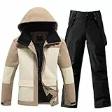 HOTIAN Herren Ski Jacke und Hosen Set Atmungsaktiv Skianzug Wasserdicht Winter Winddicht Schneeanzug mit Abnehmbare Kapuzen Snowboard Sets KK+BK XL