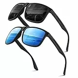 Wrimen Sonnenbrille Herren-Polarisiert-UV400 Schutz-Mode-Retro-Unisex-Ultraleicht-Sonnenbrillen-Klassisch Rechteckig-Outdoor Sport Brille für Fahren Reise Angeln Schwarz-Eisblau