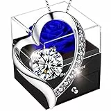 SWEETIME Infinity Rosen Blaue Rosen Geschenkbox mit 925er Sterling Silber Damen Halskette,Ewige Rose mit Silberkette,Rosebox für Frauen am Valentinstag,Muttertag,Hochzeitstag,Geburtstag.