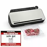 FoodSaver Mehrzweck-Vakuumiersystem für Lebensmittel | mit Handheld-Vakuumiergerät, 1 Vakuumrolle, 4 Vakuumbeuteln & 4 Zip-Beuteln | Silber mit schwarzen Akzenten [VS3190X]