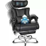 BASETBL Bürostuhl 200kg, Chefsessel mit 4-stufiger Gasdruckfeder, 3D Armlehnen, Verstellbarer Lendenstütze & Kopfstütze, Leises Gummirollen, XXL breiter Sitz, EN12520, ergonomischer Schreibtischstuhl