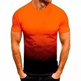 UHouse Tshirt Herren T Shirt Basic T-Shirts Rundhals Tshirts mit Farbverlauf Freizeit Kurzarmshirt Männer Leichte Muskelshirts Kurzarm Bequeme Oberteile Lässig Orange M