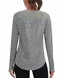 Wayleb Damen Langarmshirt Basic Rundhals Mesh am Rücken Lässig Sweatshirt für Regelmäßiges Yoga und Sportübungen Sportswear Grau S-XXL