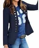 Roskiky Damen Blazer für Frauen, Cardigan, Freizeit Business Jacke, mit Taschen, Deko Knöpfe vorne Navy Blau Größe Medium (Fits EU 40-EU 42)