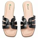 Ataiwee Damen Flache Sandalen für den Sommer - Bequeme Pantoletten aus Kunstleder,Elegante und Lässige Slip-on Pantoletten mit Offener Spitze, (2307018,Schwarz/MF,39 EU)
