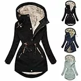 EMATOP Warm Winterjacke Damen Lang Baumwolle Parka Jacke Winddicht Wintermantel mit Kapuze Fleecejacke Langarm Einfarbig Mantel Elegant Bequem Outdoorjacke Flauschig Kuschelig Winterparka