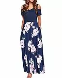 STYLEWORD Sommerkleid Damen Lang Maxikleid Sommer Elegant Freizeitkleid Kurzarm Kleider mit Taschen(Floral07,XXL)