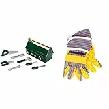 Theo Klein 8573 Bosch Werkzeug-Box I 7-teiliges Werkzeug-Set I Stabile Box mit Tragegriff 30,25 x 14 x 17,25 cm & Bosch Arbeitshandschuhe I Hochwertige Handschuhe in Einheitsgröße 10 x 1 x 19 cm