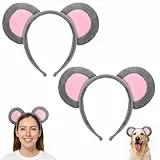 Ouligay 2 Stück Maus Ohren Stirnband Grau Mausohren Haarreifen Mouse Ears Stirnbänder, Tier-Kostüm Accessoire für Erwachsener Mäuschen Haarreif für Cosplay, Mottopartys & Halloween