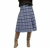 Superdry Damen Karierter Plissee-Midirock Blau Kariert 36