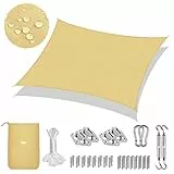 Sekey Sonnensegel Wasserdicht 3x4m Rechteckig mit Edelstahl Befestigungs Kit PES Polyester, Sonnenschutz 95% UV Schutz Windschutz Reißfest Wetterfest, für Balkon Garten, Sand