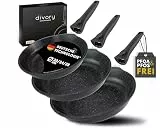 DIVORY Pfannenset 3-teilig (20/24/28 cm) – Bratpfannen Set Antihaftbeschichtung & abnehmbaren Griffen, frying pan, Für alle Herdarten geeignet, Induktion – Inkl. Pfannenschoner – Frei von PFOA & PFOS