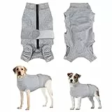 Eyein Hundebody Nach Op, Wundschutzanzüge für hündin Rüde mit Reißverschluss und Klettverschluss Gürtel - Anti-Lecken und Wundschutz, Atmungsaktiv Einteiler für Hunde Nach Op (Grau, 3XL)