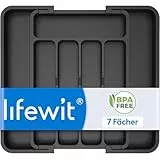 Lifewit Besteckkasten für Schubladen 20-35cm, 30cm Tiefe, erweiterbarer Schubladen Organizer Küche, Kunststoff Besteckeinsatz schwarz