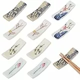 GLOBLELAND 10 Stück Keramik Stäbchen Halter Rechteckiger Japanischer Essstäbchen Halterung Lotus Wellen Niedliche Essstäbchen-Ablage Für Essstäbchen Dinner Party Restaurant