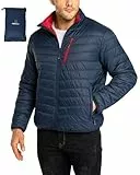 33,000ft Herren Steppjacke Packbare Übergangsjacke in Daunenjacken-Optik für Männer Gefütterte Pufferjacke Wasserabweisende Outdoorjacke mit Taschen für Herbst Frühlings Winter, Dunkelblau+Rot XL