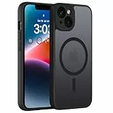 ORDA Magnetisch Hülle für iPhone 14 6,1 Zoll Kompatibel mit MagSafe, Transluzente Matt Rückseite Dünn Kameraschutz Stoßfest Handyhülle für iPhone 14 (Schwarz)