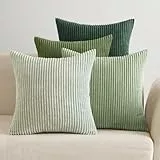 EMEMA Kissenbezug 40x40 cm Kordsamt Kissenbezüge 4er Set Dekokissen Sofakissen Kord Kissenhülle Zierkissenbezug Dekorative Cord Kissen Weiche für Sofa Wohnzimmer Schlafzimmer Salbeigrün Serie