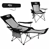 #WEJOY 2-in-1 Campingstuhl Faltbar 180kg mit Fußstütze,Strandstuhl mit 4-Fach Verstellbarer Rückenlehne, Liegestuhl Relaxsessel Liege mit Getränkehalter,Campingstuhl für Camping Outdoor Schwarz/Grau