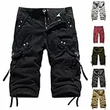 UHouse Cargo Shorts 3/4 Herren Kurze Hosen Lang Baumwolle Sommer Cargohose Kurz Arbeitshose Männer Laufshorts mit Seitentaschen Baggy Freizeitshorts Große Größen Schwarz 3XL