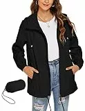 Rapbin Damen Regenjacke Leicht Wasserdicht Regenmantel Jacke Packbar Faltbare Dünne Outdoorjacke Windbreaker(Schwarz,XL)