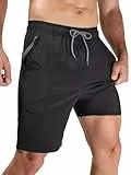 Arcweg Badehose Herren Lang 2 in 1 Badeshorts mit Kompression Liner – Schnelltrocknend, Atmungsaktiv, mit Reißverschlusstaschen und Verstellbarem Tunnelzug für Schwimmen, Surfen Schwarz M(EU)