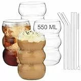 ALINK Bubble Gläs 4er Set Trinkglas,550ml gerippte trinkgläser,wave glas,Latte Macchiato Gläser,Eiskaffee Gläser,Longdrinkgläser,Cocktailgläser