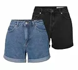 VERO MODA Damen VMZURI HR Loose Denim Shorts, Kurze Jeans, Jeansshorts, Black/Black/Med Blue, M