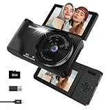 Digitalkamera 64MP 4K, Wevoor Kompaktkamera mit 3' 180° Flip Screen, 2000mAh Akku, 32GB Karte, Autofokus & 18X Digitalzoom, Fotokamera für Vlogging Selfies Reisen Anfänger Teens Kinder- Schwarz