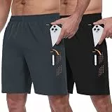 Zzkouine Sporthose Herren Kurz Leicht Trainingshosen Kurze Hosen Herren Sport Shorts Männer Sommer Jogginghose mit Reißverschlusstaschen 2er Pack, Schwarz/Dunkelgrau XL