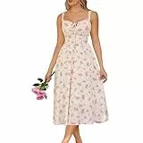 SCARLET DARKNESS Damen Floral Korsett Kleid Sommer Freizeit Milkmaid Sonnenkleid mit Taschen Aprikose Rosa Floral S