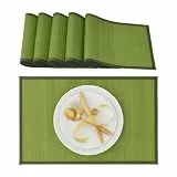 Relaxdays Tischset, 6er Set, Bambus, Stoffrand, rutschhemmend, 45 x 30 cm, Teller, Esstisch, eckiges Platzset, grün