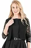 BlackButterfly Gekürzte 3/4 Spitze-Hülsen öffnen Bolero Abendjacke Bluse (Schwarz, 4XL)