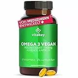 Vitabay Omega 3 Vegan 60 Kapseln mit 1100mg reinem Algenöl mit Vitamin E – hochdosiert - DHA 600mg & 300mg EPA - Laborgeprüft in Deutschland & ohne Zusatzstoffe - Qualität aus der Natur