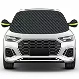 Mengine Frontscheibenabdeckung, Auto Windschutzscheibe Abdeckung mit 9 Versteckten Magneten, Seitenflügel Spiegel & 2 Haken,Eisschutzfolien Frost Guard Fit für Autos und SUVs (Schwarz, 153 * 127cm)
