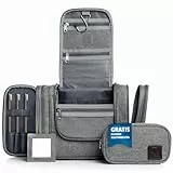 Obics Kulturbeutel Herren & Damen Gross grau 8L XL - Kulturtasche zum Aufhängen & mit Spiegel - Toiletten-Tasche mit Henkel hängend - Kosmetik-Beutel groß - Waschtasche 10 Fächer für Camping Reisen