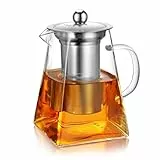 CNGLASS Glas-Teekanne mit Sieb, 31oz/900ml Klarglas-Teekessel mit abnehmbarem Edelstahlsieb, kochfeldsichere Glas-Teekanne für blühenden und losen Blatttee