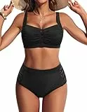 Hanna Nikole Bikini Damen Set, Hohe Taille Bauchweg Badeanzug, Push Up Zweiteiler Bademode, Brust Ausschneiden Sexy Bikinis, Plissierte Elegante Strandmode, Schwimmanzug mit verstellbaren, gekreuzten