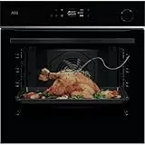 AEG Wifi Einbaubackofen, Serie 7 TFT-Full Touch-Farbdisplay mit Kochassistent, Pyrolyse, 25% Dampfunterstützung: Außen Knusprig & Innen Saftig, Kerntemperatursensor für punktgenaues Garen, TR7PB63ZSB