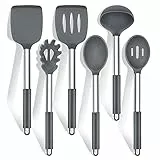 Küchenhelfer Set, HaWare 6 Stück Silikon Küchenutensilien Kochlöffel Set mit Edelstahlgriff, Antihaft Hitzebeständiger Kochutensilien Kochbesteck Set, Leicht zu Reinigen & Spülmaschinenfest - Grau