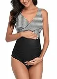 SUMMERSUNSHINE Umstands-Badeanzug, Einteiler, Bademode, vorne gekreuzt, Schwangerschaft, Badeanzug, Umstands-Bikini, Schwarze Streifen, M