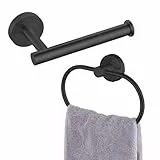 Perforierter Toilettenpapierhalter Handtuchring Eolax Perforiert Schwarz Badezimmer Hardware Zubehör Edelstahl Perforierter Rollenhalter und Handtuchhalter Wandmontage 2 Stück