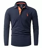 GLESTORE Poloshirt Herren Langarm Casual Longsleeve Polo Giraffe Stickerei Langarmshirt Marineblau L