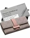 PAULO SERINI® Geldbörse Damen - Portemonnaie Damen 100% veganes Leder - Geldbeutel für Frauen groß mit 9 Kartenfächern Frauen - Women Wallet Cool Gray - grau