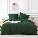 ATsense Bettwäsche 135x200 Baumwolle 4teilig, Stonewashed Bettwäsche-Sets Waldgrün Ähnlich wie Leinen, Oeko-TEX, Hypoallergen und Atmungsaktiv, 2 Bettbezug und 2 Kissenbezug 80x80