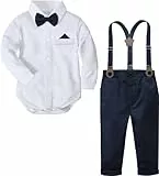 mintgreen Baby Junge Anzug Strampler Outfit Bodysuit Gentleman Hochzeit Shirt Set, Weiß & Blau, 3-6 Monate, 60