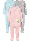Simple Joys by Carter's Baby Mädchen 3-Pack Snug Fit Footed Cotton Pajamas Kleinkindschläfer, Ballerina/Bienen/Mond, 5 Jahre (3er Pack)
