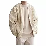 DASONLUE Strickjacke Herren Einfarbig Kompfort Strickjacken Ohne Kragen Gestrickte Cardigan Entspannter Passform Winterjacke Warm Strickpullover Warme Jumper Pulli Full Zip Sweater