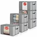 GoMaihe 6 Stück 120L Aufbewahrungstasche für Bettdecken Kleidung Decken, Verstärkte Griffe Leicht zu bewegen Umzugskartons für Unterbett Aufbewahrung Kleiderschrank Boxen Aufbewahrungsbox mit Deckel