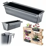 KADAX Paletten Blumenkasten 12er Set Für Europaletten, Pflanzkasten Mit Hängesystem, 37x9 cm Anthrazit, Zum Bepflanzen & Dekorieren, Für Balkonkasten & Blumentopf-Einsatz